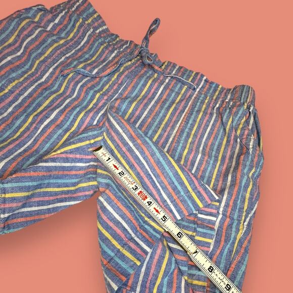 Talbots Blue Denim Cotton Linen Pastel Striped Drawstring Shorts Size 8P - Picture 4 of 7